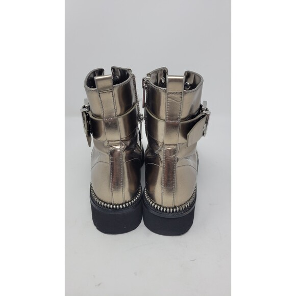 Women's Michael Kors Vivia Nickle Metallic Buckle Lace Leather Combat Boot - Picture 2 of 10